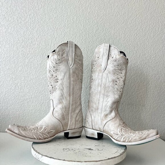 Lane DESTINY Womens Cowboy Boots 8 White Western Cowgirl Bridal Mid Calf Tall - Picture 7 of 11